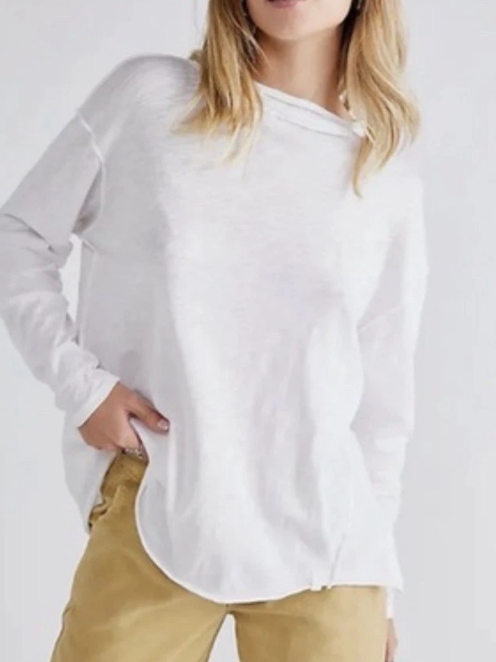 Free People We The Free Women's Long Sleeve Regan Tee in White Size XS New